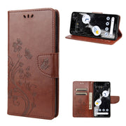 For Google Pixel 7a Butterfly Flower Pattern Flip Leather Phone Case(Brown)