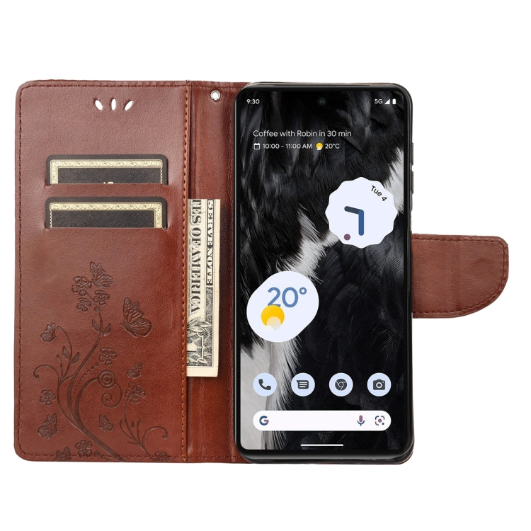 For Google Pixel 7a Butterfly Flower Pattern Flip Leather Phone Case(Brown)