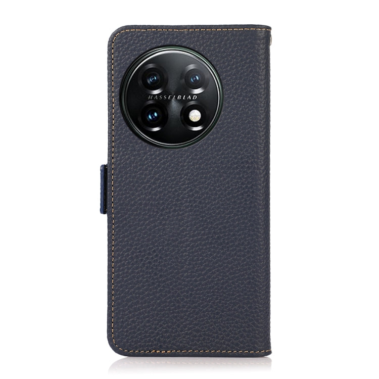 For OnePlus 11 KHAZNEH Side-Magnetic Litchi Genuine Leather RFID Phone Case(Blue)