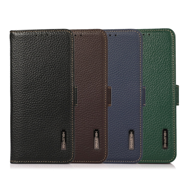 For OnePlus 11 KHAZNEH Side-Magnetic Litchi Genuine Leather RFID Phone Case(Blue)