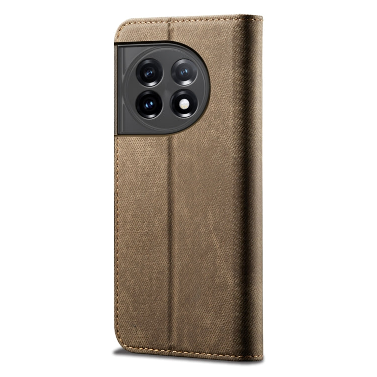 For OnePlus 11R Denim Texture Flip Leather Phone Case(Khaki)