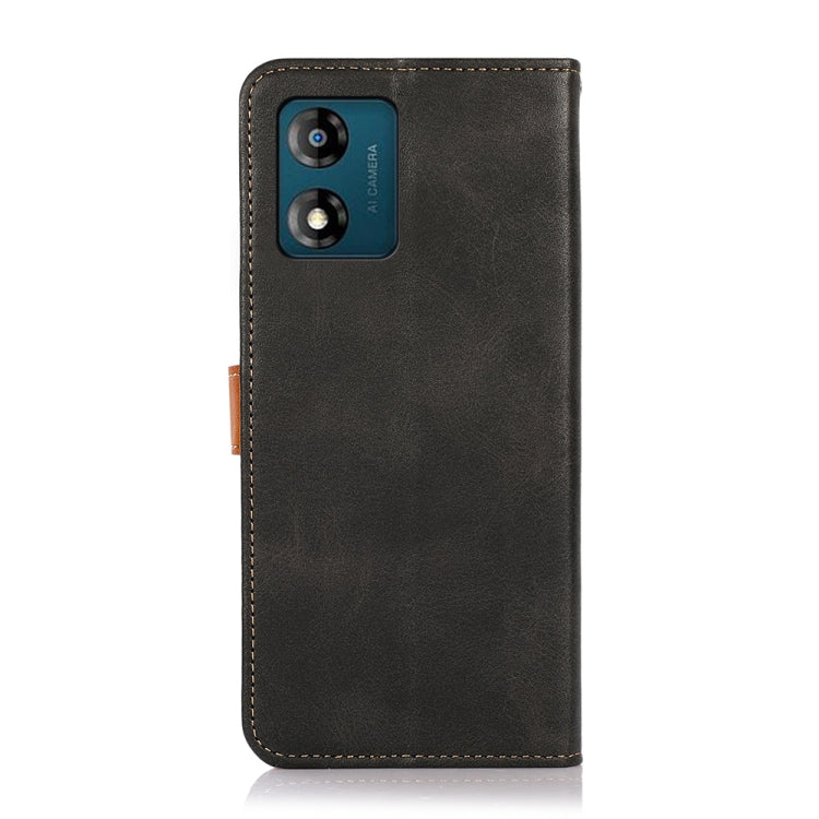 For Motorola Moto E13 4G KHAZNEH Dual-color Cowhide Texture Flip Leather Phone Case(Black)