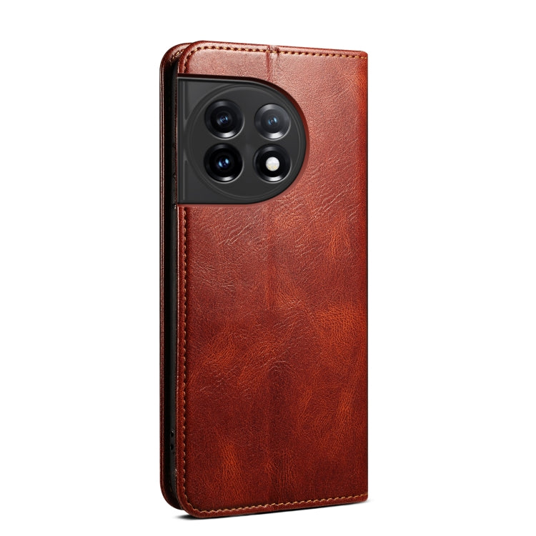 For OnePlus 11R Oil Wax Crazy Horse Texture Leather Phone Case(Brown)