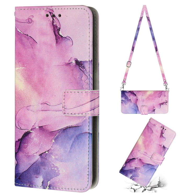 For Xiaomi Redmi Note 12 Global / Poco X5 5G Crossbody Painted Marble Pattern Leather Phone Case(Purple)
