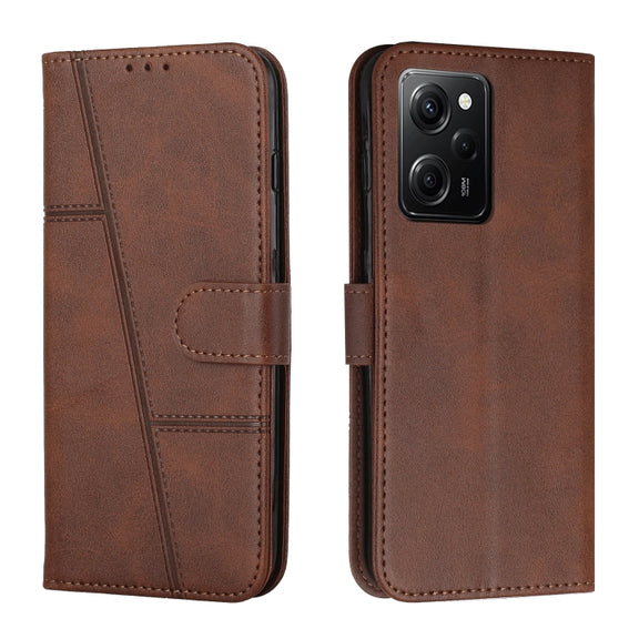 For Xiaomi Redmi Note 12 Pro Speed / Poco X5 Pro 5G Stitching Calf Texture Buckle Leather Phone Case(Brown)