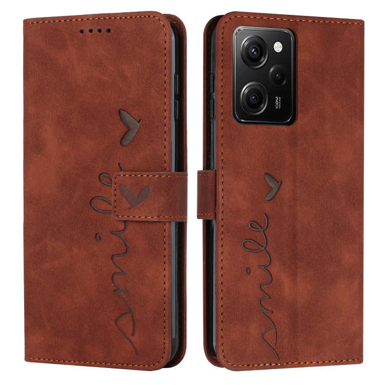 For Xiaomi Redmi Note 12 Pro Speed / Poco X5 Pro 5G Skin Feel Heart Pattern Leather Phone Case with Lanyard(Brown)