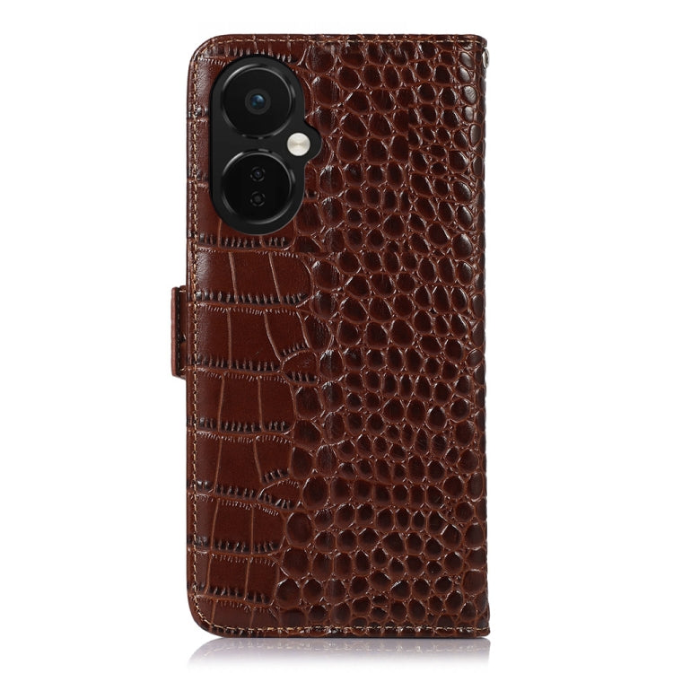 For OnePlus Nord CE 3 Lite Crocodile Top Layer Cowhide RFID Leather Phone Case(Brown)