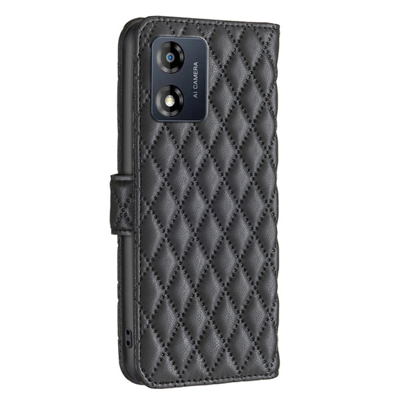For Motorola Moto E13 4G Diamond Lattice Wallet Leather Flip Phone Case(Black)