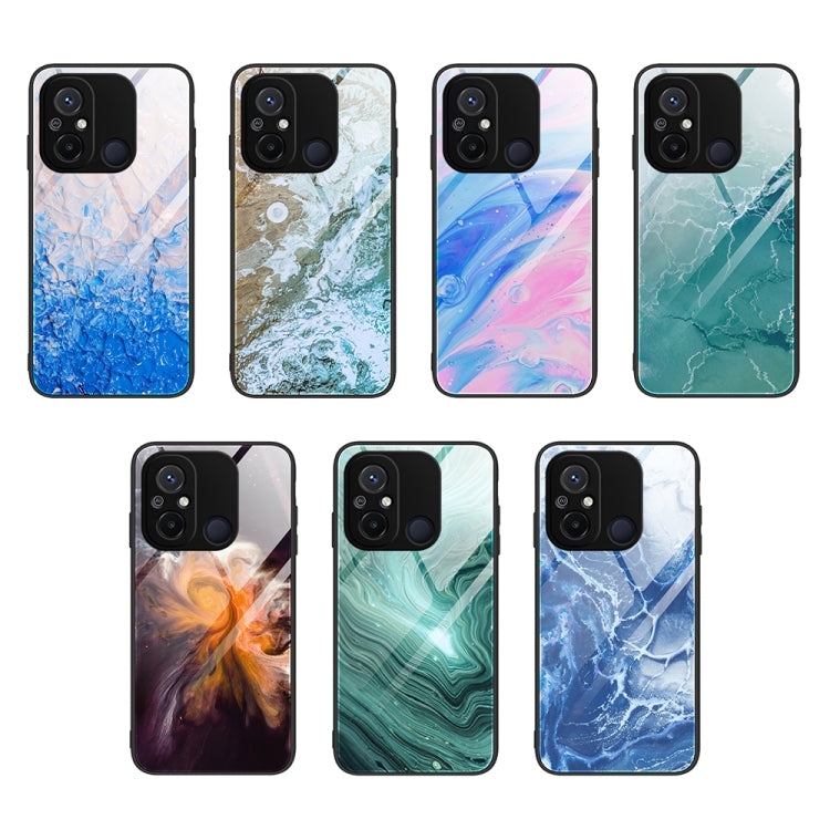 For Xiaomi Redmi 12C Marble Pattern Glass Phone Case(Water Waves)