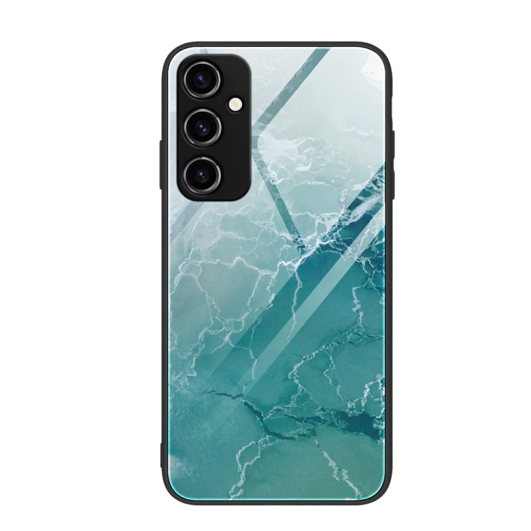 For Samsung Galaxy A34 5G Marble Pattern Glass Phone Case(Green Ocean)