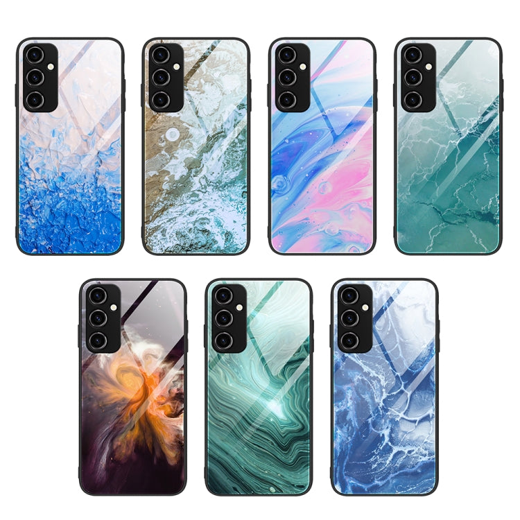 For Samsung Galaxy A34 5G Marble Pattern Glass Phone Case(Green Ocean)