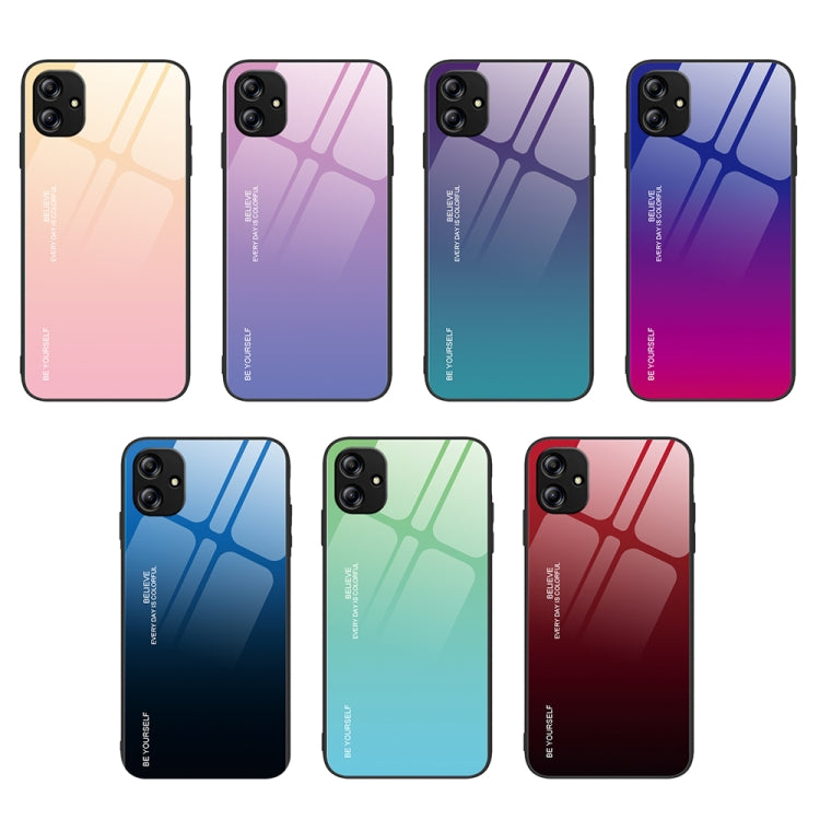 For Samsung Galaxy A04e Gradient Color Glass Phone Case(Purple Red)