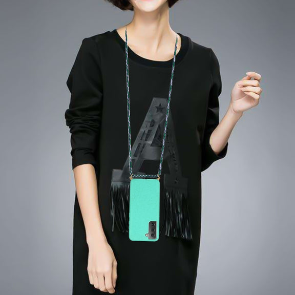 For Samsung Galaxy A54 5G Wheat Straw Material + TPU Phone Case with Lanyard(Green)
