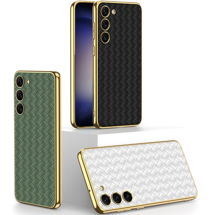 For Samsung Galaxy S23+ 5G GKK Weave Texture Electroplating PU Protective Phone Case(Black)