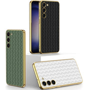 For Samsung Galaxy S23+ 5G GKK Weave Texture Electroplating PU Protective Phone Case(Black)