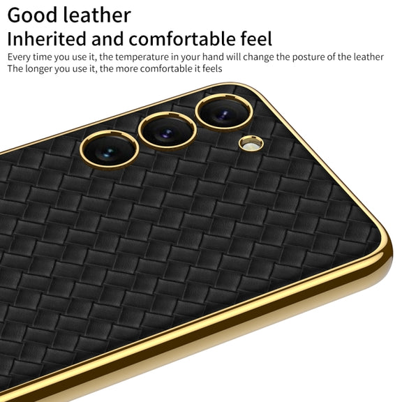 For Samsung Galaxy S23+ 5G GKK Weave Texture Electroplating PU Protective Phone Case(Black)