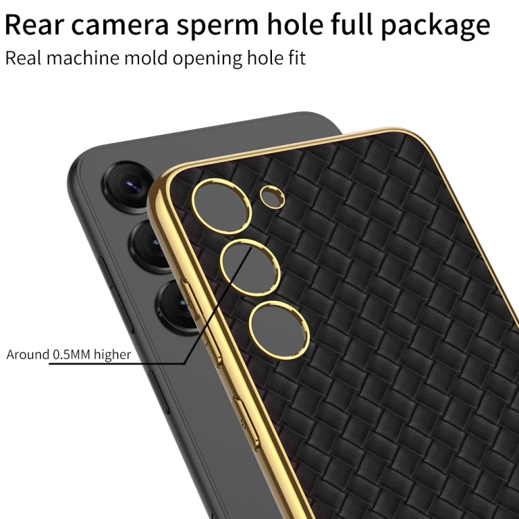For Samsung Galaxy S23+ 5G GKK Weave Texture Electroplating PU Protective Phone Case(Black)