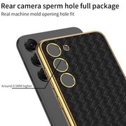For Samsung Galaxy S23+ 5G GKK Weave Texture Electroplating PU Protective Phone Case(Black)