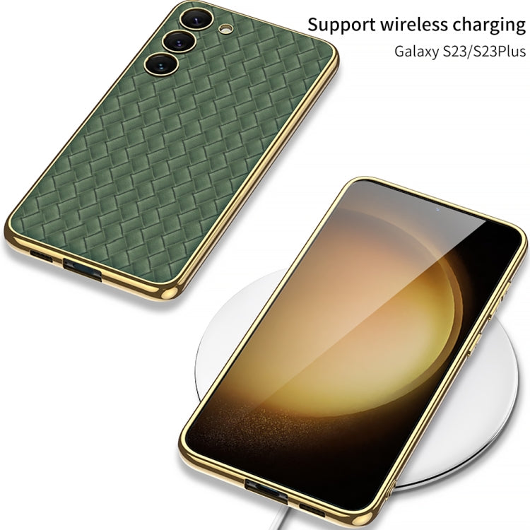 For Samsung Galaxy S23+ 5G GKK Weave Texture Electroplating PU Protective Phone Case(Black)