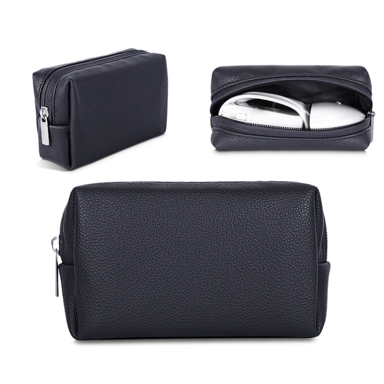 Leather Power Pack Charger Data Cable Mouse Digital Storage Bag(Black)