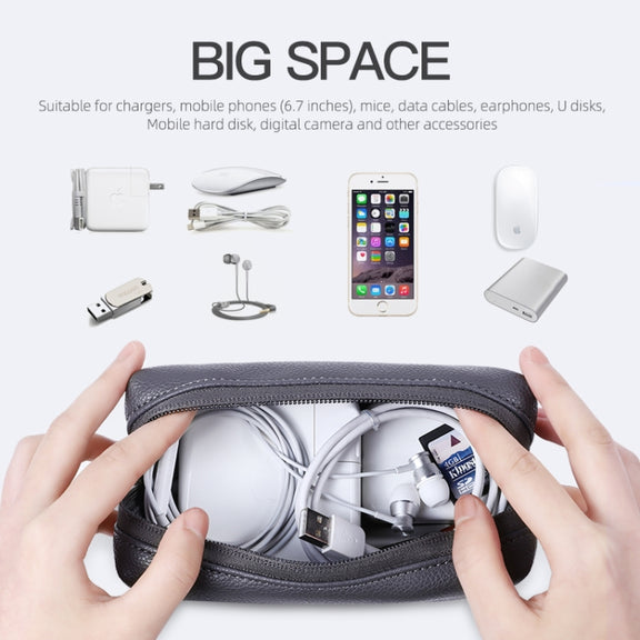 Leather Power Pack Charger Data Cable Mouse Digital Storage Bag(Rose Gold)