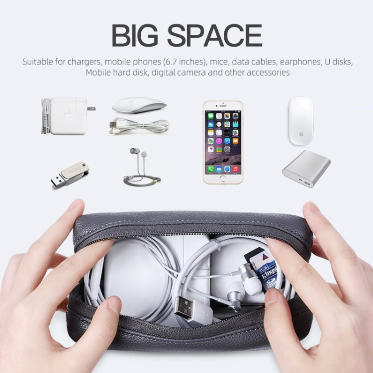Leather Power Pack Charger Data Cable Mouse Digital Storage Bag(Dark Grey)