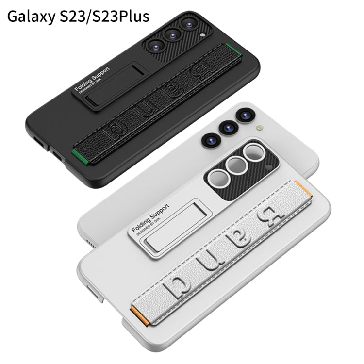 For Samsung Galaxy S23 5G GKK Ultra-thin Wristband Shockproof Phone Case with Holder(Silver)