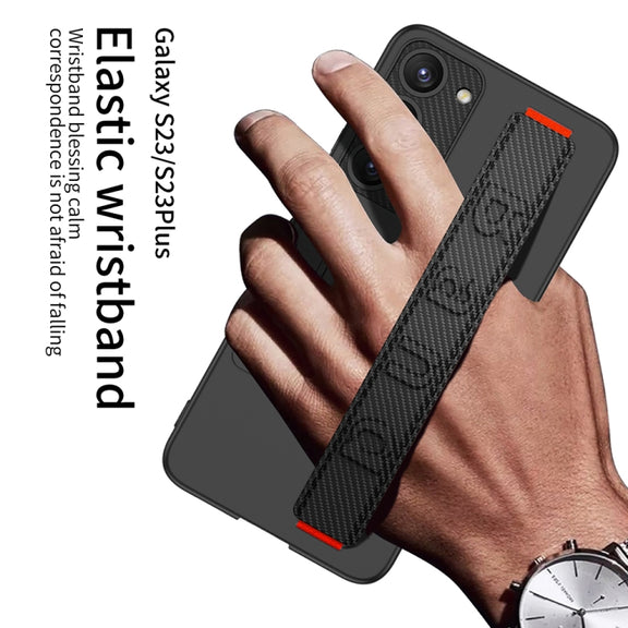 For Samsung Galaxy S23+ 5G GKK Ultra-thin Wristband Shockproof Phone Case with Holder(Black)