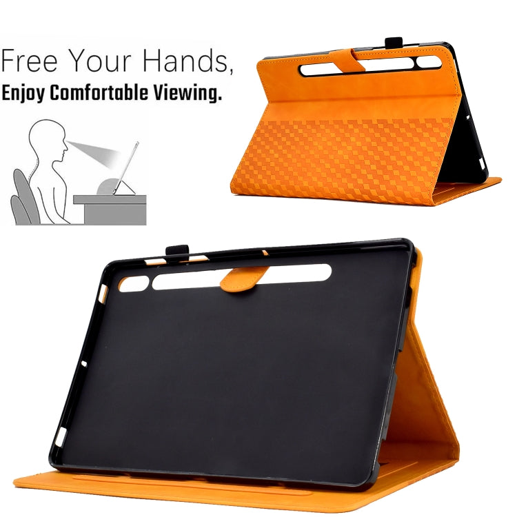 For Samsung Galaxy Tab S7 T870 / S8 X700 Rhombus Embossed Leather Smart Tablet Case(Khaki)