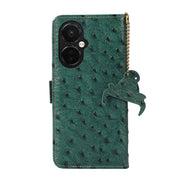 For OnePlus Nord CE 3 Lite Ostrich Pattern Genuine Leather RFID Phone Case(Green)