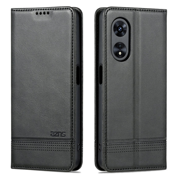 For OPPO A58 5G / A58X / A78 AZNS Magnetic Calf Texture Flip Leather Phone Case(Black)