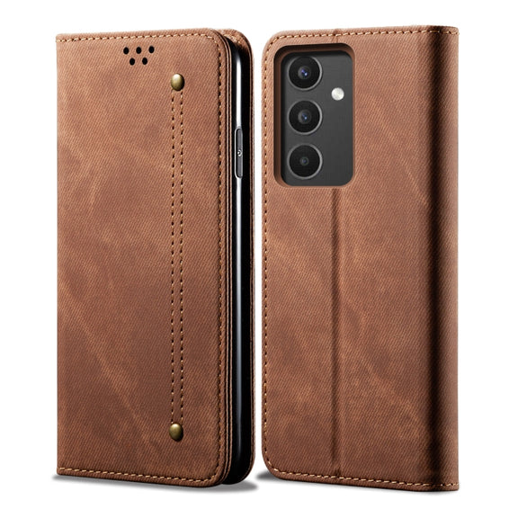 For Samsung Galaxy A34 5G Denim Texture Leather Phone Case(Brown)