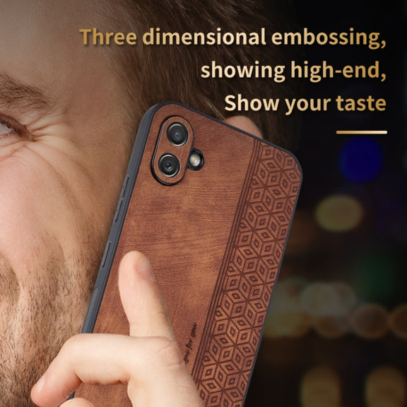 For Samsung Galaxy A04e AZNS 3D Embossed Skin Feel Phone Case(Black)