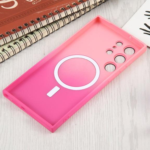 For Samsung Galaxy S23 5G Liquid TPU Silicone Gradient MagSafe Phone Case(Pink Red)