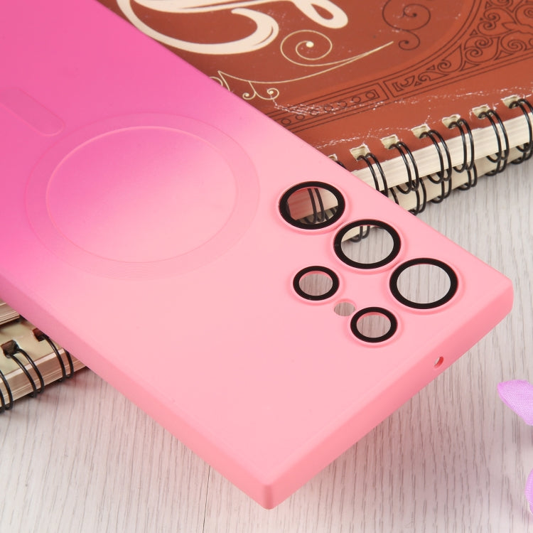 For Samsung Galaxy S23 5G Liquid TPU Silicone Gradient MagSafe Phone Case(Pink Red)