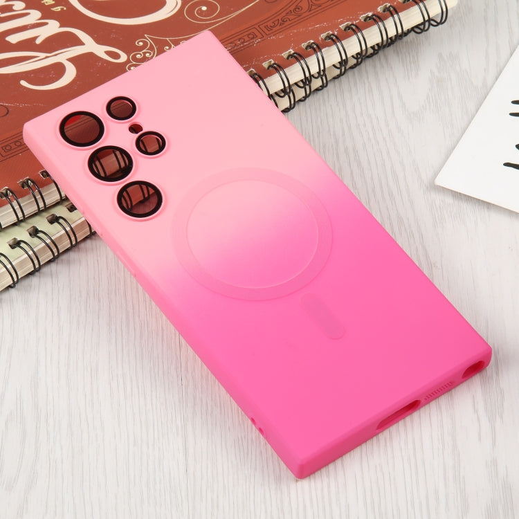 For Samsung Galaxy S22+ 5G Liquid TPU Silicone Gradient MagSafe Phone Case(Pink Red)