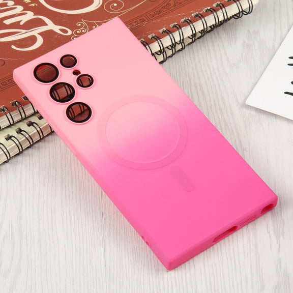 For Samsung Galaxy S22+ 5G Liquid TPU Silicone Gradient MagSafe Phone Case(Pink Red)