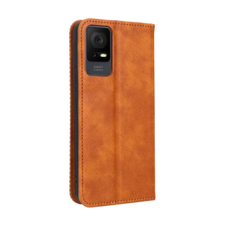 For TCL 405 / 406 T506D Magnetic Buckle Retro Texture Leather Phone Case(Brown)