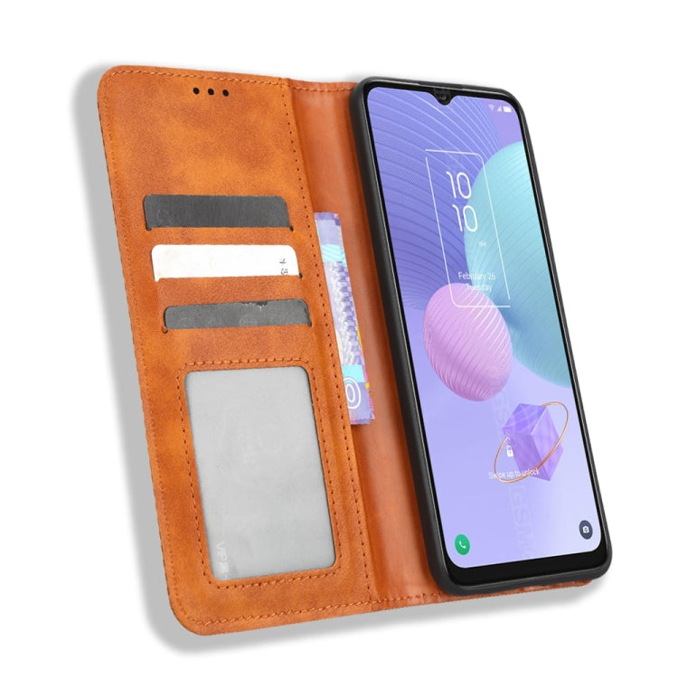For TCL 405 / 406 T506D Magnetic Buckle Retro Texture Leather Phone Case(Brown)