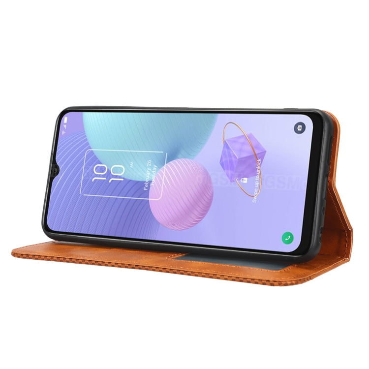 For TCL 405 / 406 T506D Magnetic Buckle Retro Texture Leather Phone Case(Brown)