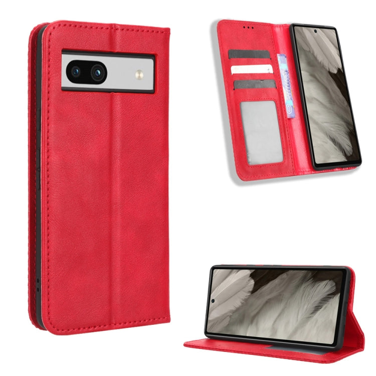 For Google Pixel 7a Magnetic Buckle Retro Texture Leather Phone Case(Red)