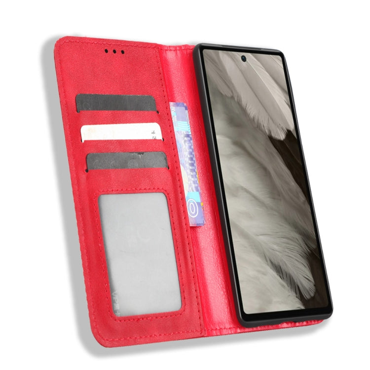 For Google Pixel 7a Magnetic Buckle Retro Texture Leather Phone Case(Red)