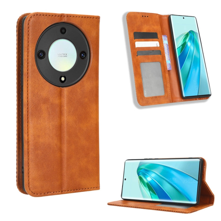 For Honor X9A / X40 / Magic5 Lite 5G Magnetic Buckle Retro Texture Leather Phone Case(Brown)