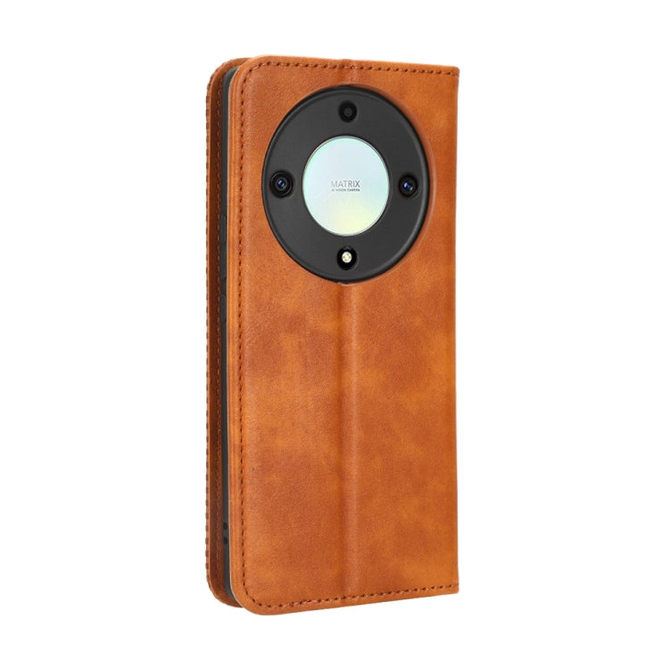 For Honor X9A / X40 / Magic5 Lite 5G Magnetic Buckle Retro Texture Leather Phone Case(Brown)