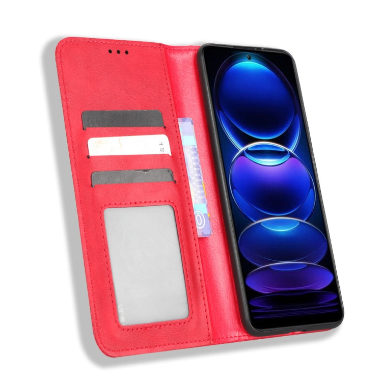 For Xiaomi Poco X5 5G / Redmi Note 12 5G Magnetic Buckle Retro Texture Leather Phone Case(Red)