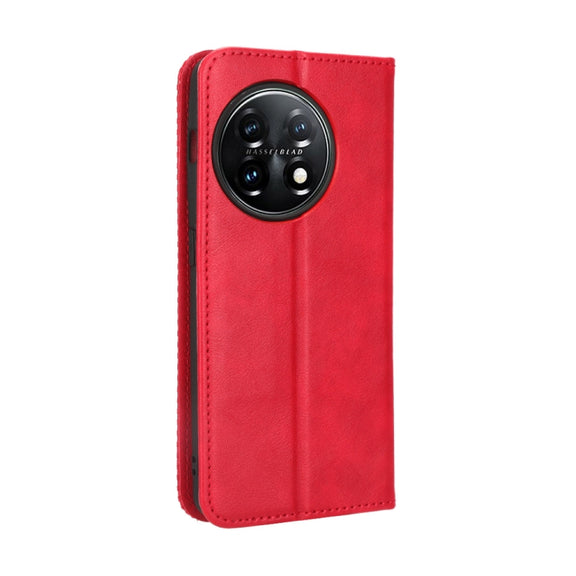 For OnePlus 11 5G Magnetic Buckle Retro Texture Leather Phone Case(Red)