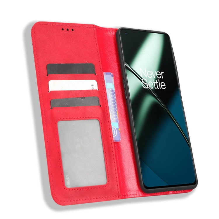 For OnePlus 11 5G Magnetic Buckle Retro Texture Leather Phone Case(Red)