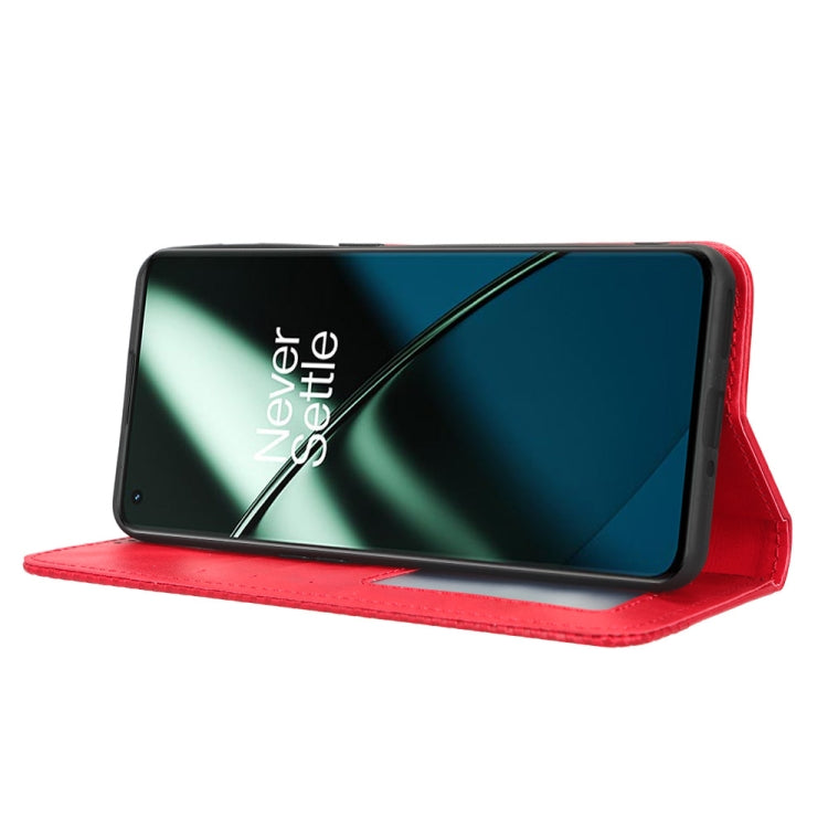 For OnePlus 11 5G Magnetic Buckle Retro Texture Leather Phone Case(Red)