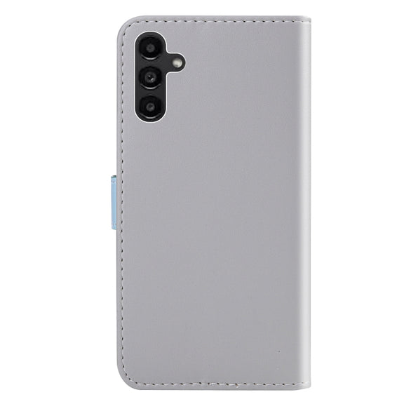 For Samsung Galaxy A14 5G Tricolor Stitching Flip Leather Phone Case(Grey)