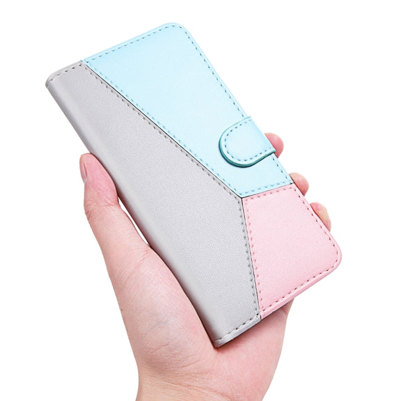 For Samsung Galaxy A14 5G Tricolor Stitching Flip Leather Phone Case(Grey)